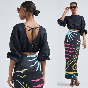 Cala de la Cruz NWT Lori Top Linen Cropped in Black Caviar Sz Medium